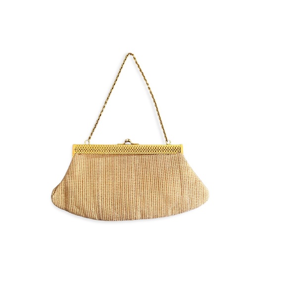 VTG 1950s Woven Gold Evening Bag with Chain Handle - Picture 8 of 8